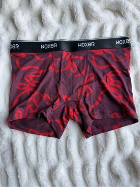 LIMITED EDITION Woxer Women's Burgundy Boxer Briefs with Red Ribbon Pattern